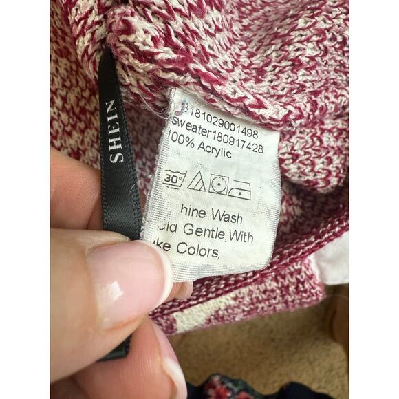 SHEIN Maroon White Star Knit Cropped Sweater Size L - Picture 4 of 7